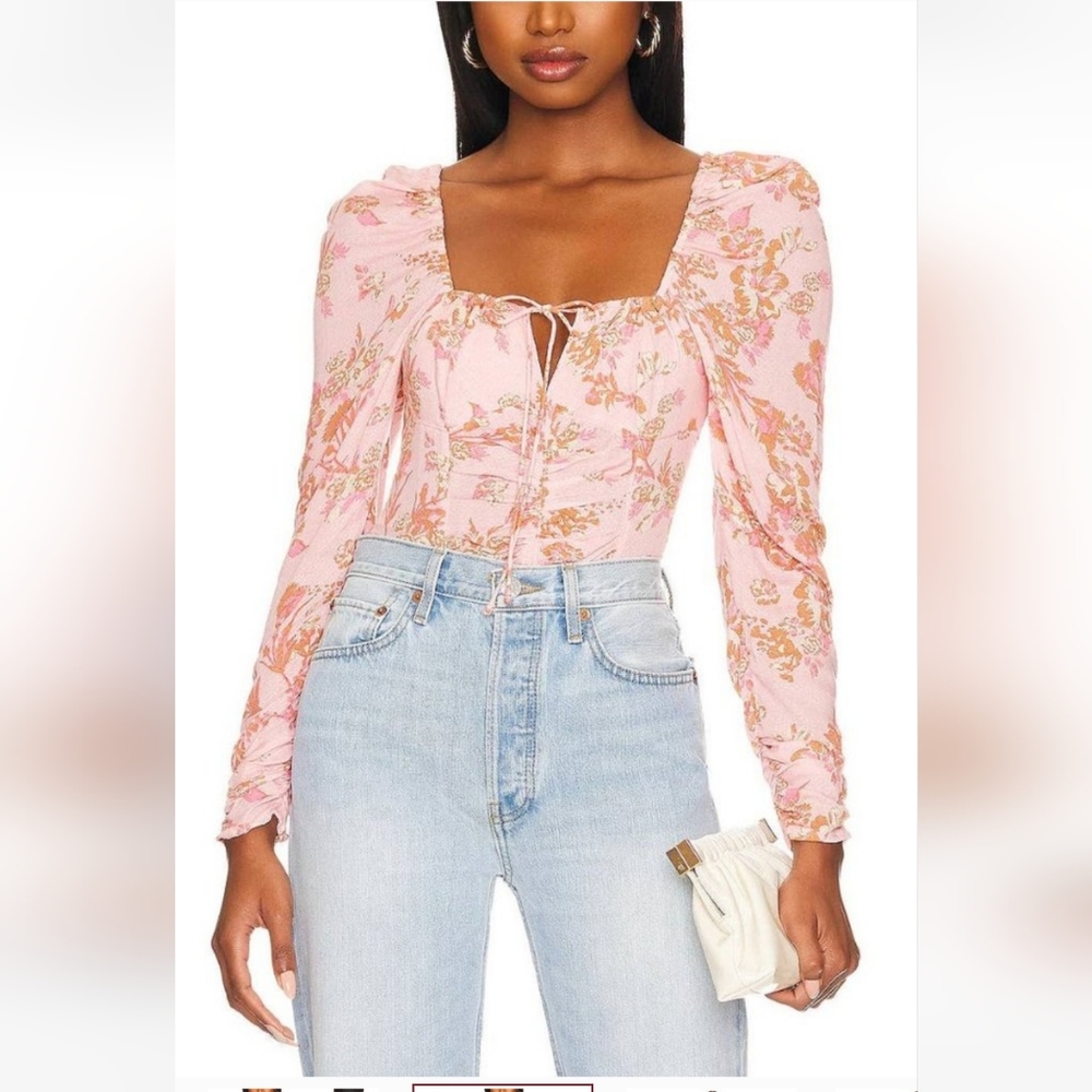 NWT Free People Hilary Printed Pink Combo Top